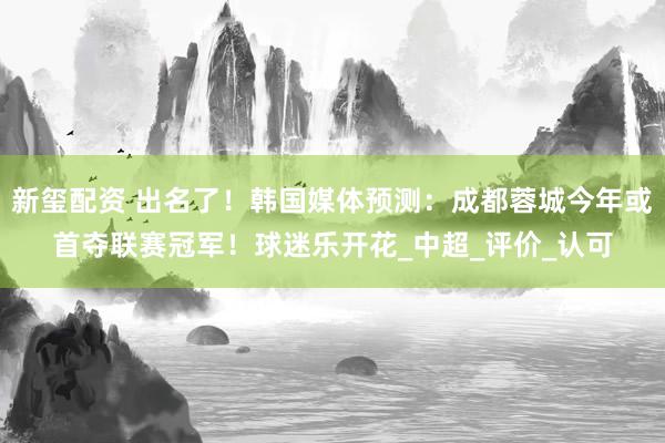 新玺配资 出名了！韩国媒体预测：成都蓉城今年或首夺联赛冠军！球迷乐开花_中超_评价_认可